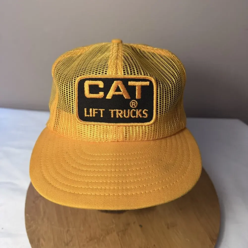 Vintage CAT Lift Trucks Caterpillar Patch Snapback Hat Mesh Trucker Made In USA
